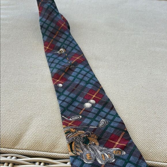Plaid Men's Tie with Golf Motif - Picture 1 of 4